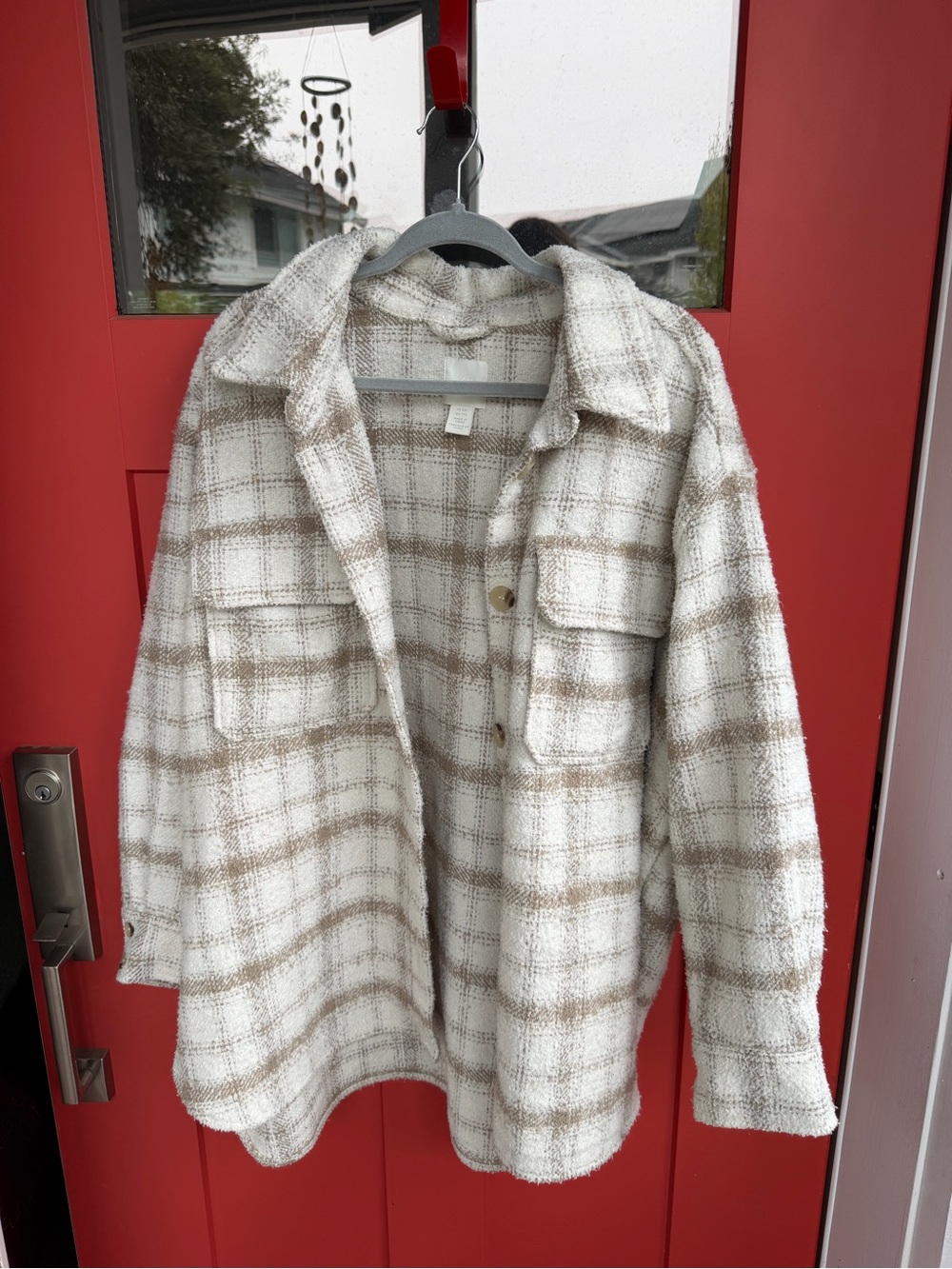 H&M Cream and Brown Plaid Shacket